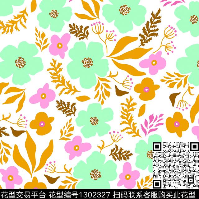 可爱花卉春夏华亿平台传统印花华亿平台下载（图片编号: 1302327） - 瓦栏（Walan）