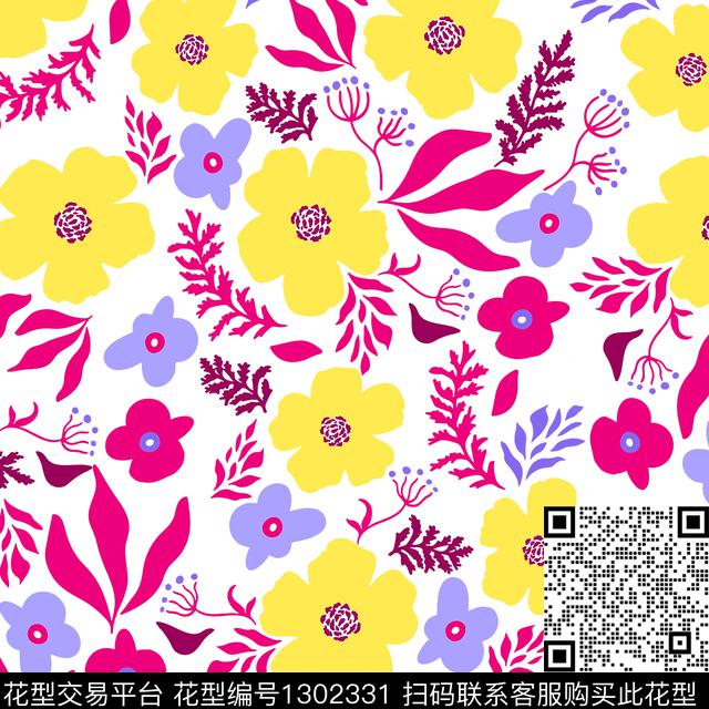 可爱花卉春夏华亿平台传统印花华亿平台下载（图片编号: 1302331） - 瓦栏（Walan）