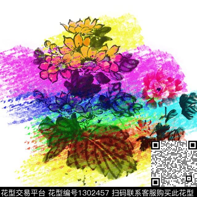 简约定位花花卉数码印花华亿平台下载（图片编号: 1302457） - 瓦栏（Walan）