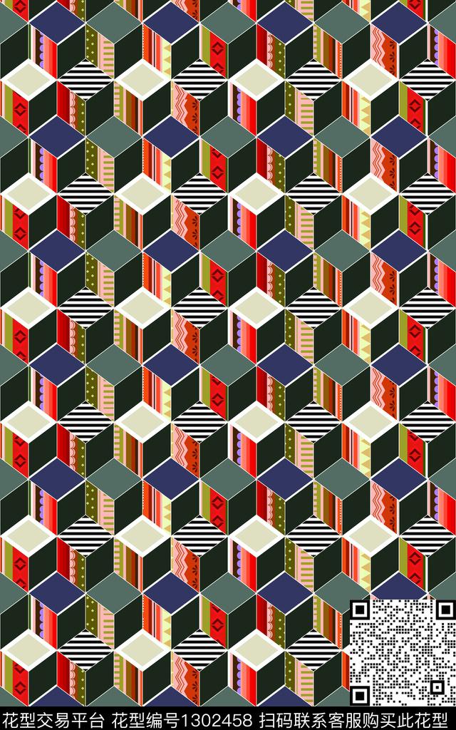 几何满版散花抽象数码印花华亿平台下载（图片编号: 1302458） - 瓦栏（Walan）