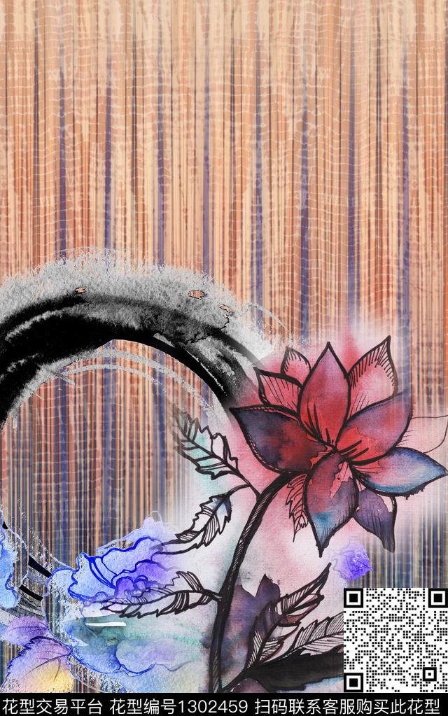 线条数码定位花复古数码印花华亿平台下载（图片编号: 1302459） - 瓦栏（Walan）