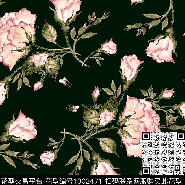 花卉满版散花大牌风数码印花华亿平台下载（图片编号: 1302471） - 瓦栏（Walan）