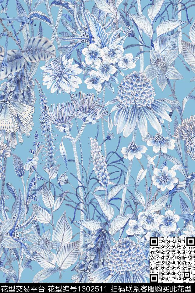 绿植树叶花卉大牌风数码印花华亿平台下载（图片编号: 1302511） - 瓦栏（Walan）