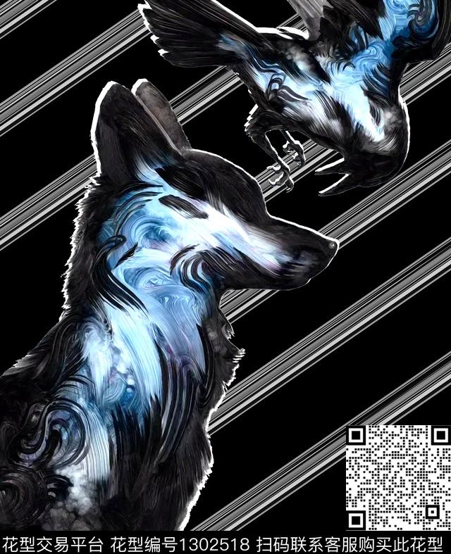 黑白条纹定位花动物头数码印花华亿平台下载（图片编号: 1302518） - 瓦栏（Walan）