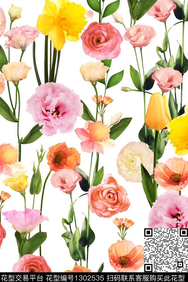 鲜花女装花卉数码印花华亿平台下载（图片编号: 1302535） - 瓦栏（Walan）