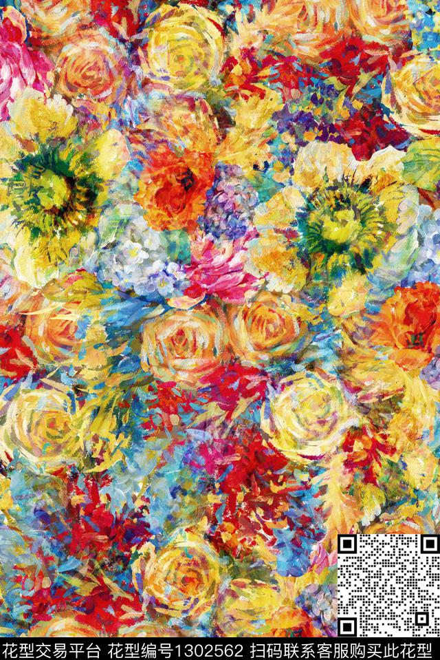 抽象花卉花卉大牌风数码印花华亿平台下载（图片编号: 1302562） - 瓦栏（Walan）