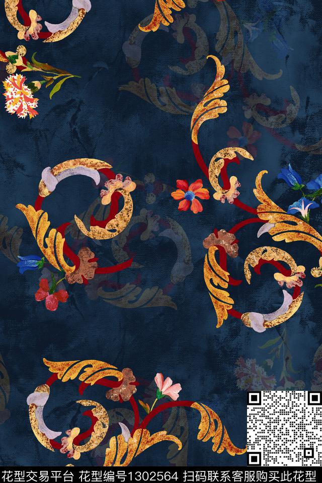 卷草大牌风休闲数码印花华亿平台下载（图片编号: 1302564） - 瓦栏（Walan）