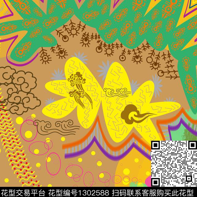 撞色传统纹样传统印花华亿平台下载（图片编号: 1302588） - 瓦栏（Walan）