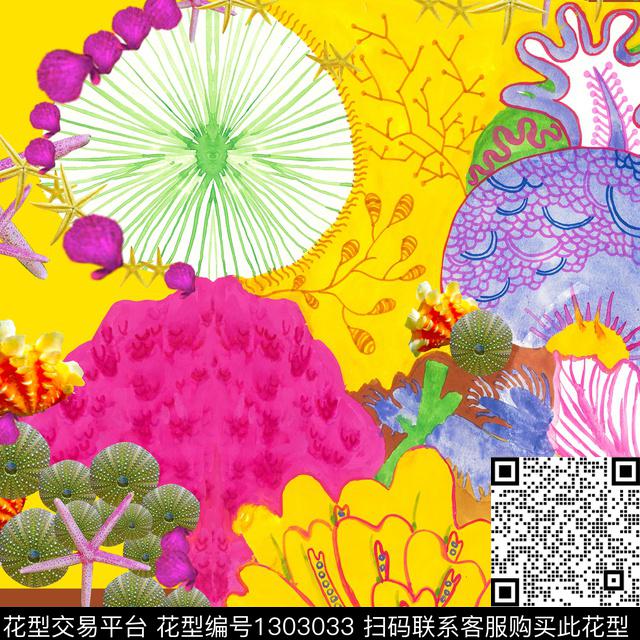 撞色植物珊瑚数码印花华亿平台下载（图片编号: 1303033） - 瓦栏（Walan）