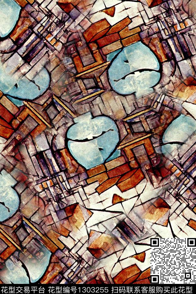 炫彩大牌风抽象数码印花华亿平台下载（图片编号: 1303255） - 瓦栏（Walan）