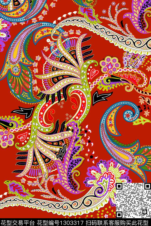 佩斯利花纹古典花数码印花华亿平台下载（图片编号: 1303317） - 瓦栏（Walan）