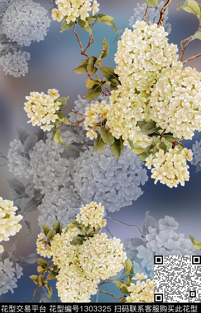 数码华亿平台满版散花香云纱数码印花华亿平台下载（图片编号: 1303325） - 瓦栏（Walan）