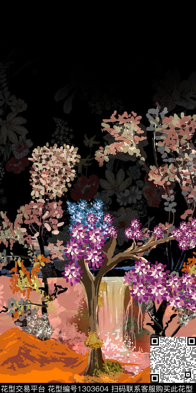 民族花卉抽象花卉创意数码印花华亿平台下载（图片编号: 1303604） - 瓦栏（Walan）
