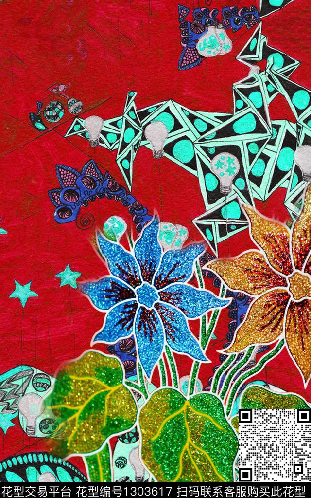 复古数码定位花民族风数码印花华亿平台下载（图片编号: 1303617） - 瓦栏（Walan）