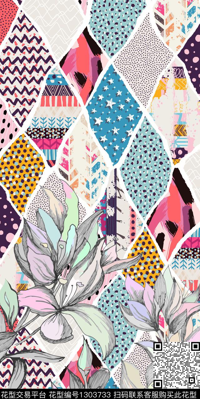 女装定位花女装花卉数码印花华亿平台下载（图片编号: 1303733） - 瓦栏（Walan）