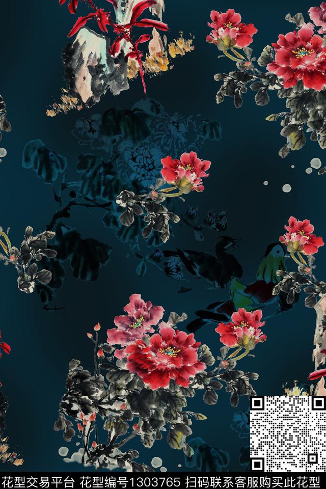 绿植树叶民族风花卉数码印花华亿平台下载（图片编号: 1303765） - 瓦栏（Walan）