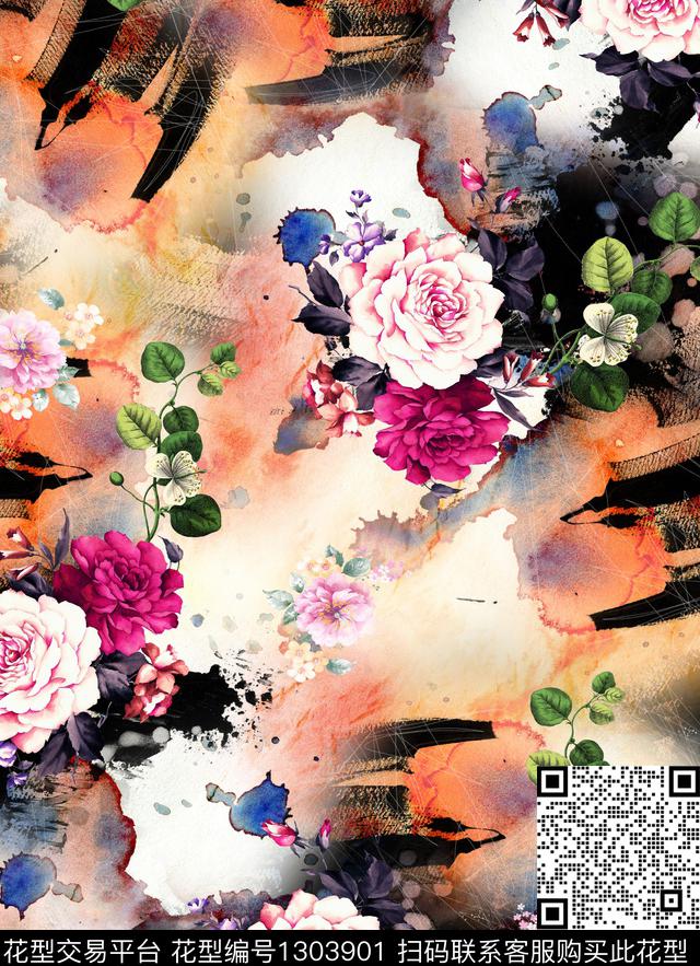 花卉大牌风数码印花华亿平台下载（图片编号: 1303901） - 瓦栏（Walan）