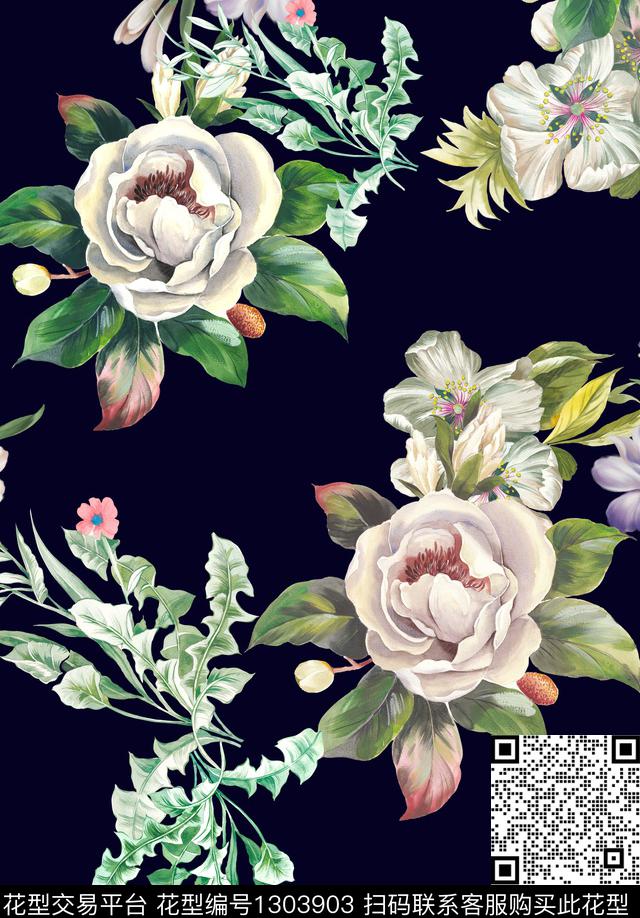 绿植树叶花卉大牌风数码印花华亿平台下载（图片编号: 1303903） - 瓦栏（Walan）