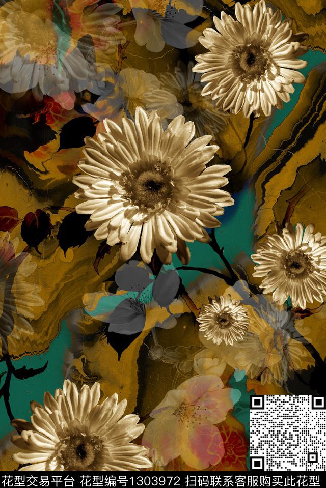 旗袍抽象真丝数码印花华亿平台下载（图片编号: 1303972） - 瓦栏（Walan）