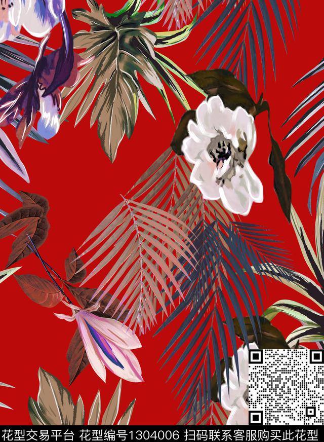 花卉热带华亿平台手绘花卉数码印花华亿平台下载（图片编号: 1304006） - 瓦栏（Walan）