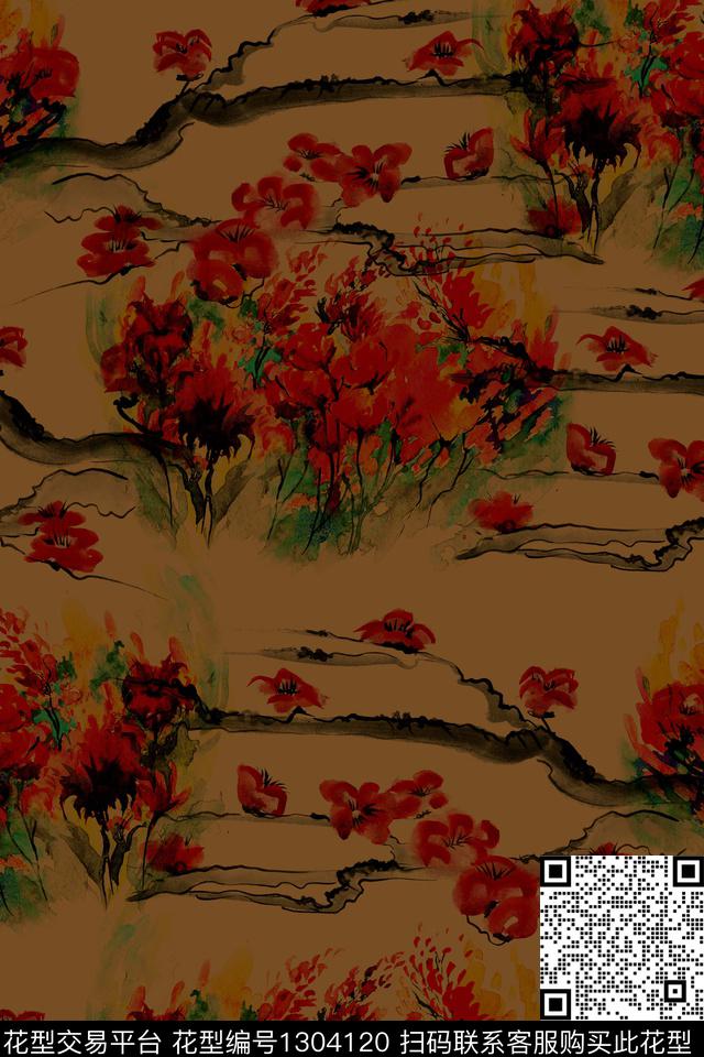 绿植树叶民族风花卉数码印花华亿平台下载（图片编号: 1304120） - 瓦栏（Walan）