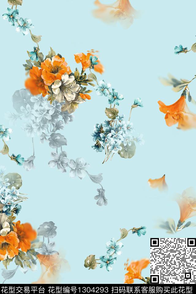 水彩绘画小碎花数码印花华亿平台下载（图片编号: 1304293） - 瓦栏（Walan）