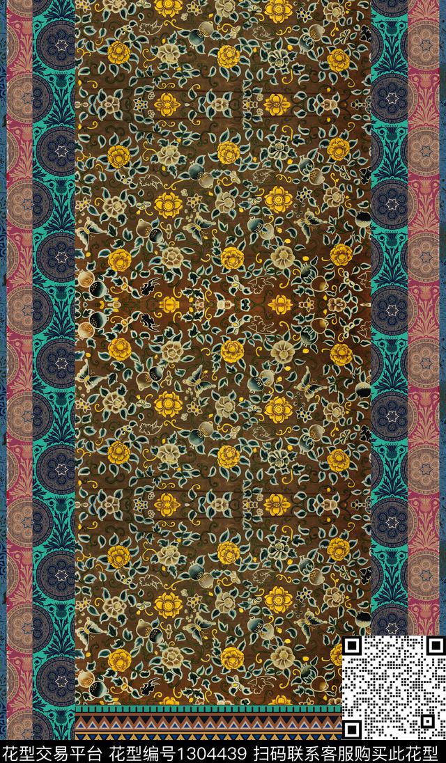 民族风条纹定位花数码印花华亿平台下载（图片编号: 1304439） - 瓦栏（Walan）