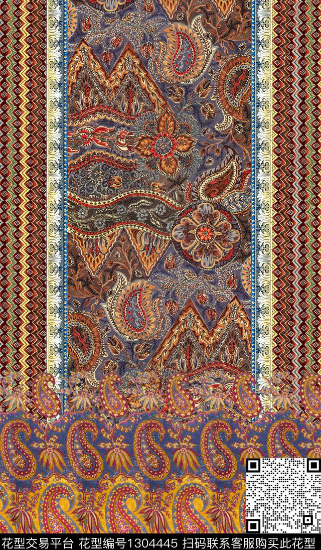 民族风条纹定位花数码印花华亿平台下载（图片编号: 1304445） - 瓦栏（Walan）