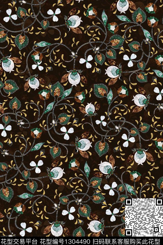 民族风花卉抽象花纹数码印花华亿平台下载（图片编号: 1304490） - 瓦栏（Walan）
