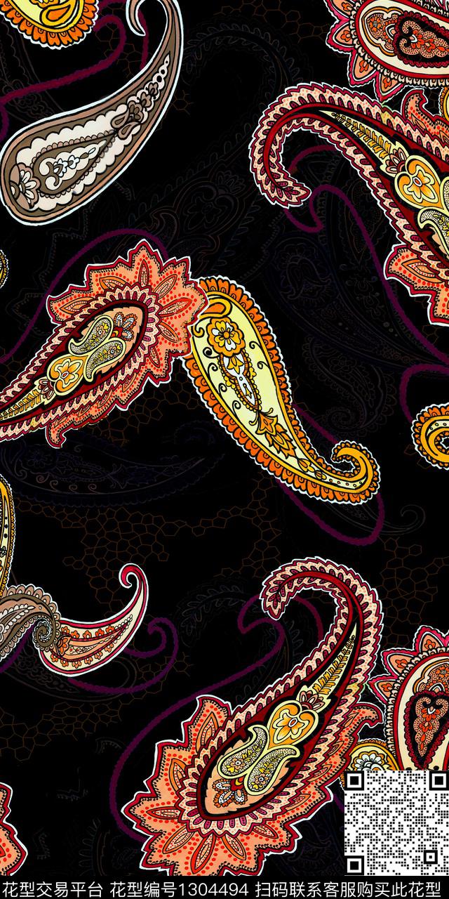 民族风佩斯利大牌风数码印花华亿平台下载（图片编号: 1304494） - 瓦栏（Walan）