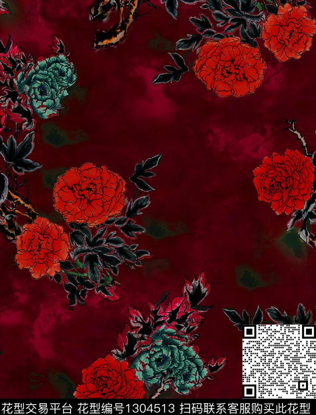 树枝花卉植物数码印花华亿平台下载（图片编号: 1304513） - 瓦栏（Walan）