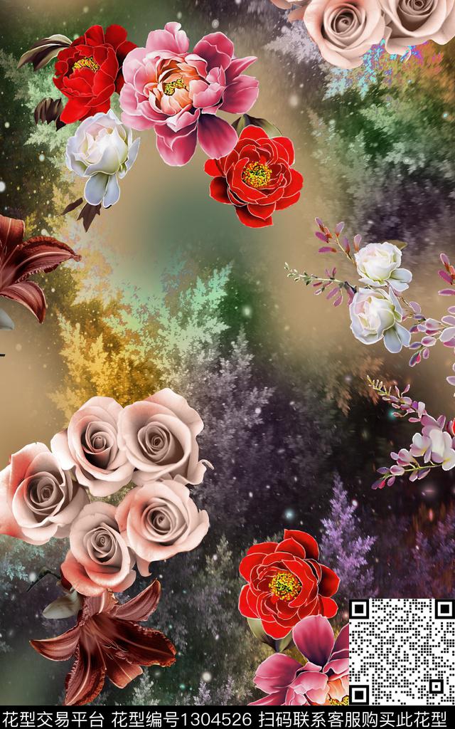 树枝花卉植物数码印花华亿平台下载（图片编号: 1304526） - 瓦栏（Walan）
