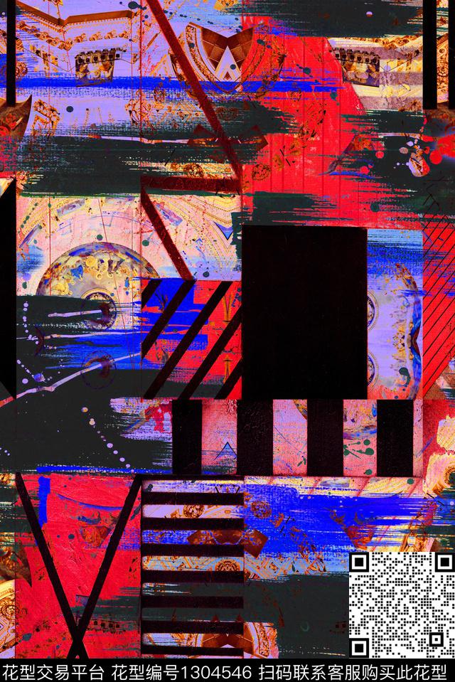 数码华亿平台抽象混合拼接数码印花华亿平台下载（图片编号: 1304546） - 瓦栏（Walan）
