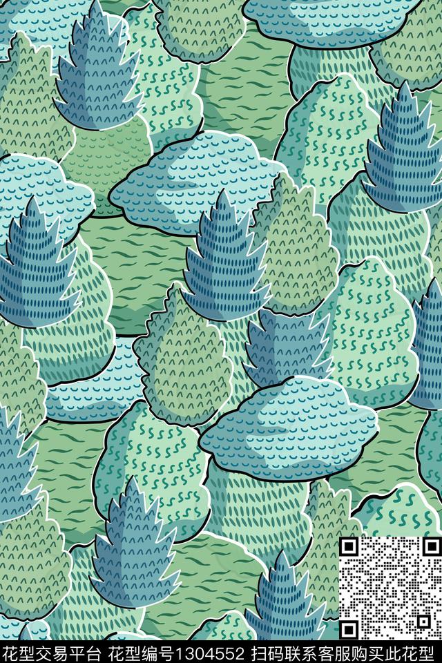 绿植树叶线条大牌风传统印花华亿平台下载（图片编号: 1304552） - 瓦栏（Walan）