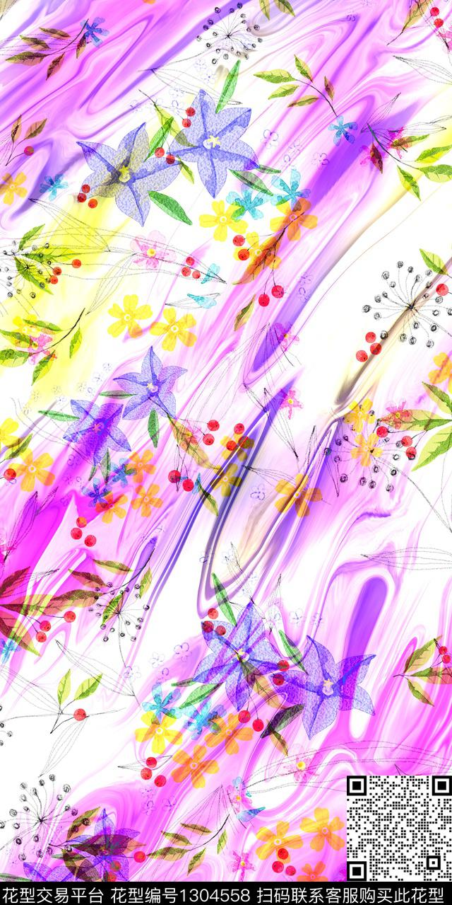花卉抽象小碎花数码印花华亿平台下载（图片编号: 1304558） - 瓦栏（Walan）