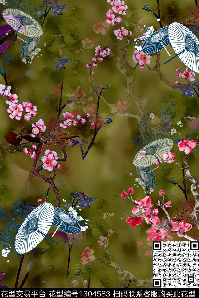 梅花中国风旗袍数码印花华亿平台下载（图片编号: 1304583） - 瓦栏（Walan）