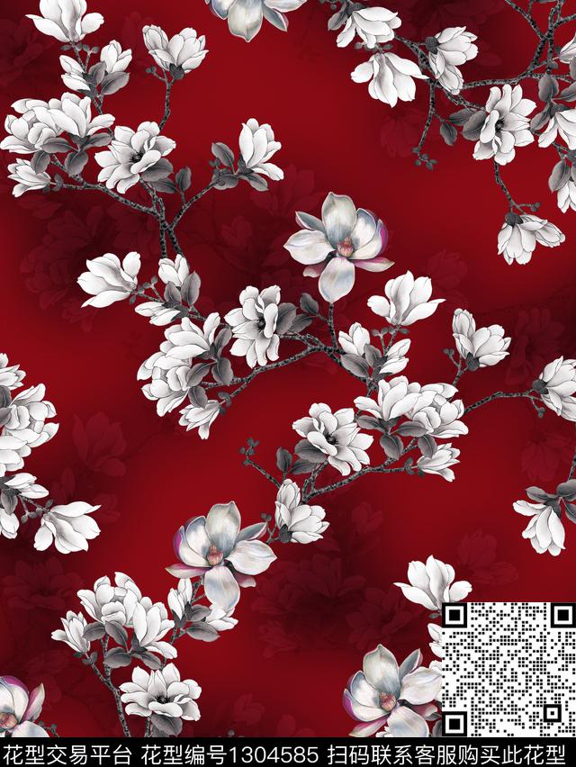 玉兰花旗袍国画数码印花华亿平台下载（图片编号: 1304585） - 瓦栏（Walan）
