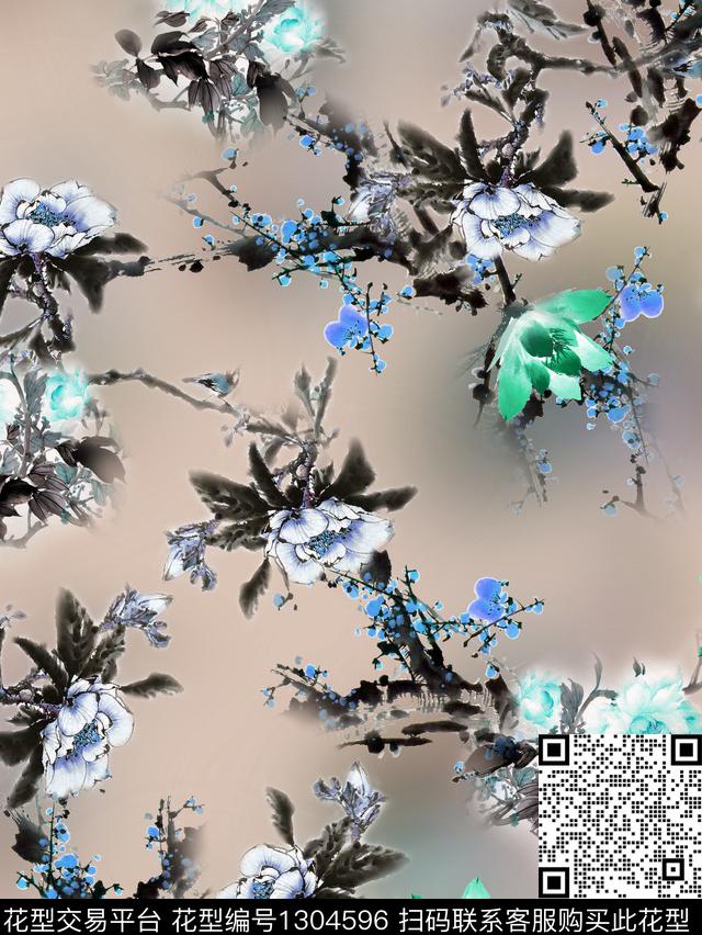 荷花旗袍国画数码印花华亿平台下载（图片编号: 1304596） - 瓦栏（Walan）