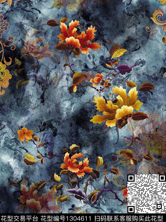 大牌风中老年中国风数码印花华亿平台下载（图片编号: 1304611） - 瓦栏（Walan）