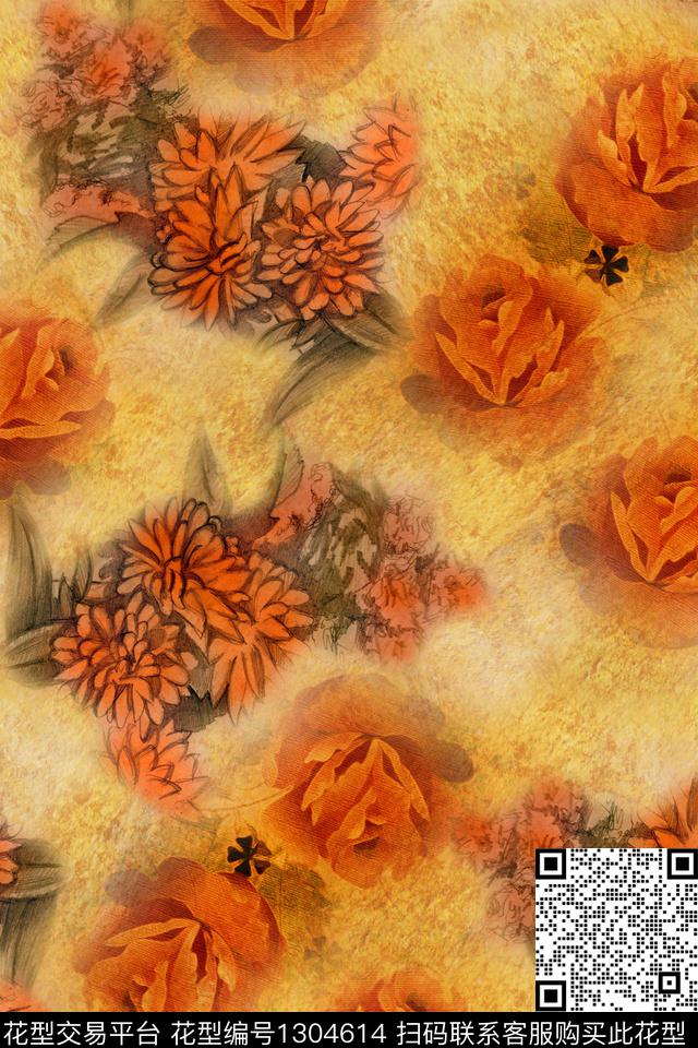 花卉香云纱中老年数码印花华亿平台下载（图片编号: 1304614） - 瓦栏（Walan）