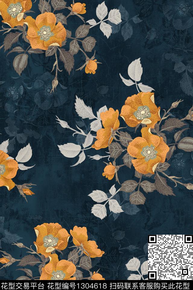花卉大牌风休闲数码印花华亿平台下载（图片编号: 1304618） - 瓦栏（Walan）