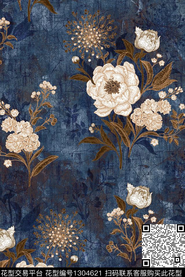 花卉大牌风大花数码印花华亿平台下载（图片编号: 1304621） - 瓦栏（Walan）
