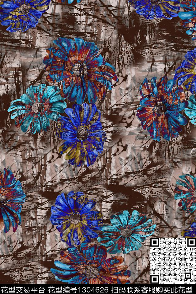 花卉香云纱中老年数码印花华亿平台下载（图片编号: 1304626） - 瓦栏（Walan）