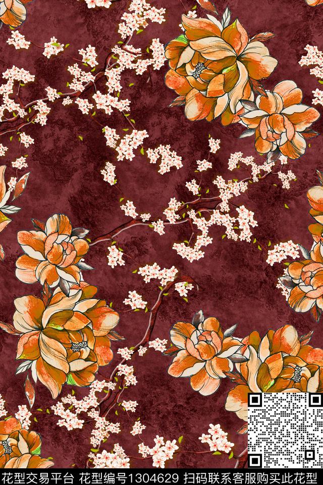 花卉香云纱中老年数码印花华亿平台下载（图片编号: 1304629） - 瓦栏（Walan）