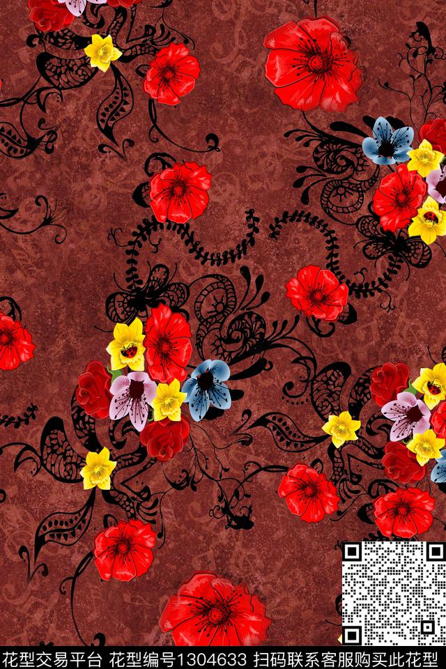 花卉旗袍中老年数码印花华亿平台下载（图片编号: 1304633） - 瓦栏（Walan）