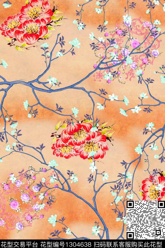 花卉旗袍中老年数码印花华亿平台下载（图片编号: 1304638） - 瓦栏（Walan）