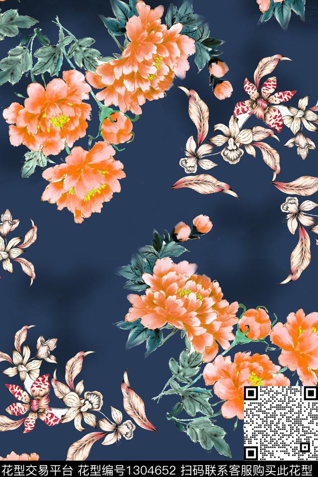 花卉旗袍中国风数码印花华亿平台下载（图片编号: 1304652） - 瓦栏（Walan）