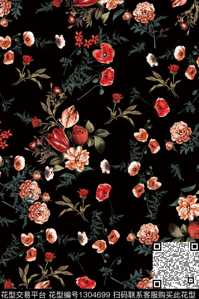 时尚花卉大牌风数码印花华亿平台下载（图片编号: 1304699） - 瓦栏（Walan）