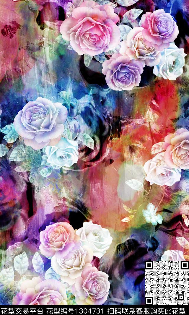 彩底花卉数码华亿平台炫彩数码印花华亿平台下载（图片编号: 1304731） - 瓦栏（Walan）