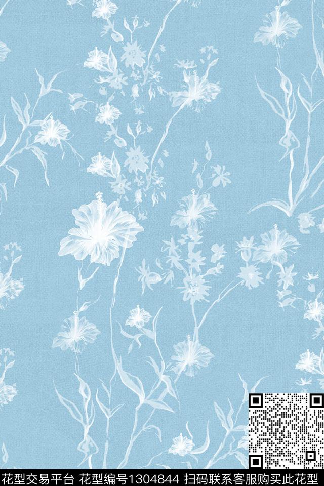 水彩简约花卉数码印花华亿平台下载（图片编号: 1304844） - 瓦栏（Walan）